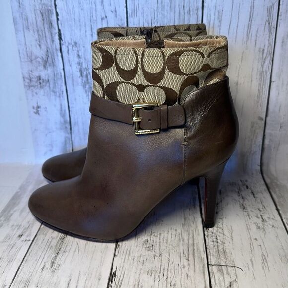Coach Messina Women Leather & Jacquard Signature C Almond toe Ankle bootie 7.5 - Picture 8 of 14